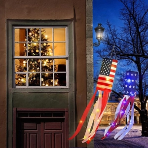 Lighted American flag windsocks for 4th of July outdoor patriotic party decoration