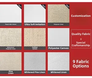 Macro display of nine fabric options like peach skin and linen for pillow covers