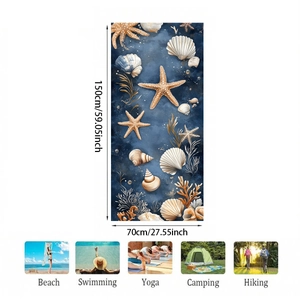 Detail view of microfiber beach towel with blue ocean starfish print and 150x70cm size