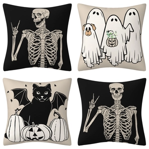 Halloween pillow covers set with skull, ghost and pumpkin patterns for home sofa decor