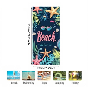 Detailed view of 150x70cm microfiber beach towel with starfish and marine elements