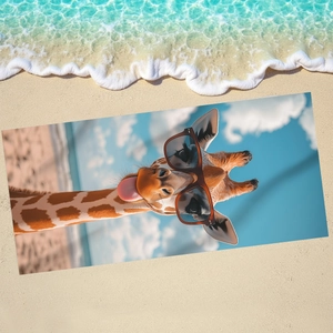 Serviette de plage en microfibre avec motif girafe à lunettes de soleil sur le sable