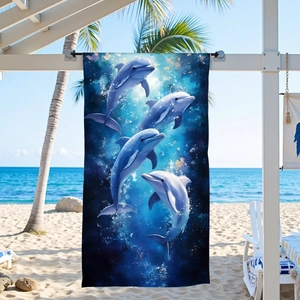 Microfiber Beach Towel With Dolphin Ocean Digital Print Quick Dry Absorbent Bath Towel For Swimming Travel Outdoor Sport