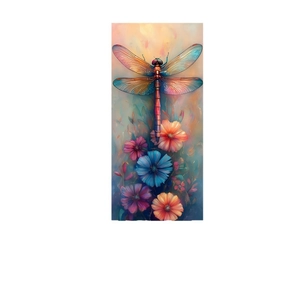 Vibrant microfiber beach towel with dragonfly and floral digital print art