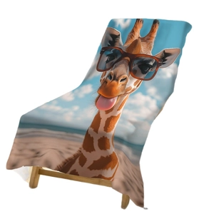 Serviette de plage en microfibre avec imprimé girafe portant des lunettes de soleil