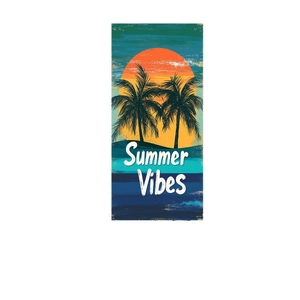 Microfiber beach towel with sunset palm trees and Summer Vibes vintage print
