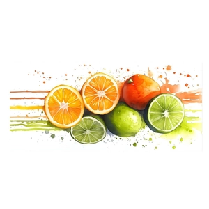 Absorbent microfiber beach towel with fresh watercolor citrus prints of orange and lime