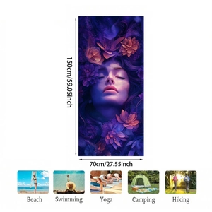 Detail view of 150x70cm microfiber beach towel with digital floral girl print design