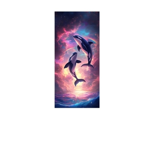 Microfiber beach towel with blue ocean whale and dreamlike purple galaxy print