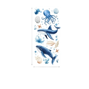Microfiber beach towel with watercolor deep blue octopus and whale marine life illustration