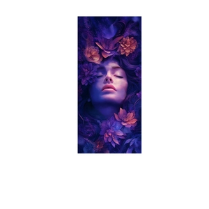 Dreamy purple floral microfiber beach towel featuring a mystical girl digital print design