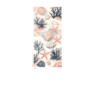 Microfiber beach towel featuring ocean shells and coral prints on a pastel gradient background