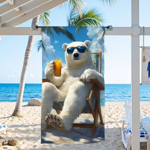 Microfiber Beach Towel Polar Bear With Sunglasses Pattern Absorbent Quick Dry Large Bath Towel For Swimming Yoga Outdoor