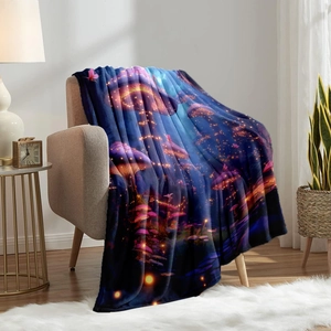 Couverture en flanelle à motifs de champignons magiques sur un canapé moderne de salon