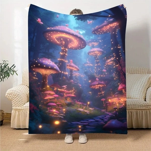 Couverture en flanelle à motif champignon magique luminescent tenue dans un salon moderne
