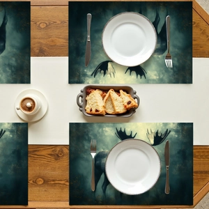 Mysterious Forest Moose Pattern Placemats Heat Resistant Washable Polyester Table Mats For Dining Room Kitchen Decor