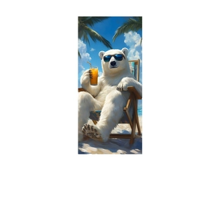 Microfiber beach towel featuring a cool polar bear with sunglasses on a sunny summer beach