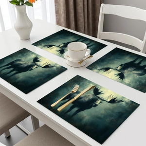 Set of 4 forest moose patterned placemats for elegant Nordic style dining table decor