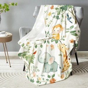 Jungle Animal Flannel Blanket Soft Polyester Fleece Cartoon Elephant Giraffe Print Nap Cover For Kids Baby Nursery Bedding