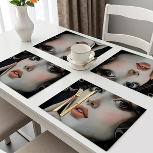 Modern Abstract Female Face Portrait Placemats Heat Insulated Stain Resistant Polyester Table Mats Dining Room Decor