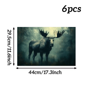 Set of 6 moose forest placemats sized 29.5cm x 44cm for mystical dining table decor