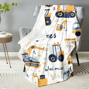 Cartoon Construction Vehicle Flannel Blanket Soft Fleece Excavator Bulldozer Throw Kids Bedroom Home Digital Printing