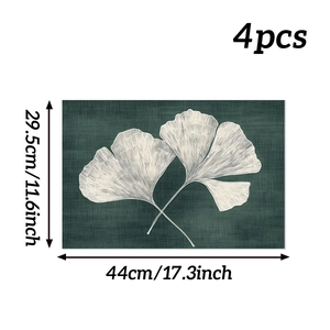 Detailed size chart showing 44x29.5cm dimensions for ginkgo leaf woven placemats set of 4
