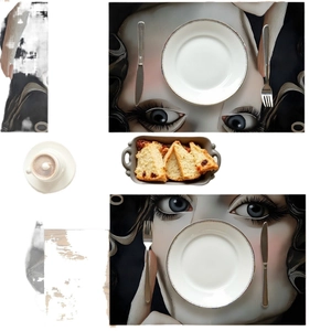 Surrealist female face art placemat with heat resistance and stain protection for tables