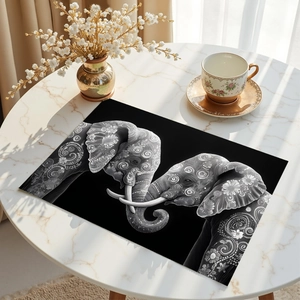 Sets de Table Bohème Éléphant Mandala Résistants à la Chaleur Lavables en Polyester pour Table à Manger Décoration Maison Cuisine