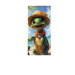 Cartoon sea turtle microfiber beach towel with tropical summer palm tree print