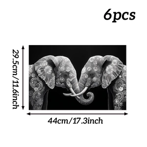 Détail du lot de 6 sets de table éléphant mystique avec motifs floraux et dimensions