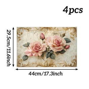 Detailed size guide for the 4-piece set of rose table mats measuring 44cm by 29.5cm