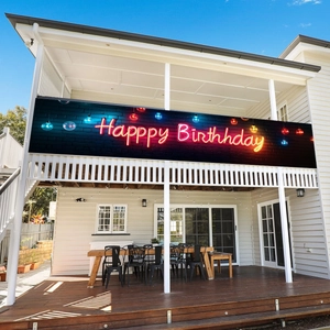 Neon Happy Birthday Banner Polyester Brick Wall Cyberpunk Theme Party Background Outdoor Indoor Wall Decoration Birthday Backdrop