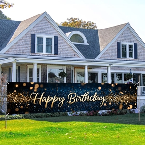 Banner Happy Birthday Oro Nero Cartello da Giardino Esterno Grande Sfondo in Poliestere per Decorazioni Feste Uomo Donna
