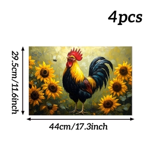 Detail showing set of 4 placemats with rooster and sunflower oil painting pattern