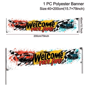 Détail de la bannière de course 40x200cm avec voitures colorées et texte Welcome Race Fans