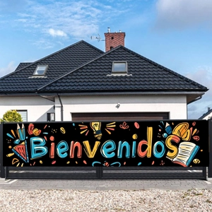 Bienvenidos Back To School Banner Welcome Sign For Classroom Party Decoration Large Polyester Fabric Educational Theme Wall Hanging Flag Academic Style Decor