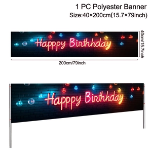 Neon style Happy Birthday polyester banner 40x200cm for indoor outdoor party decor