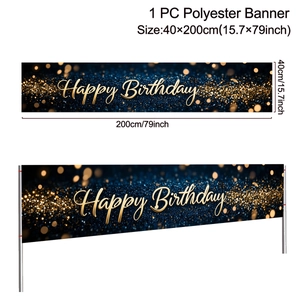 Dettaglio dello striscione Happy Birthday nero e oro 40x200cm con glitter