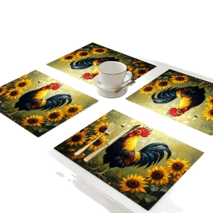 Set of 4 heat resistant sunflower and rooster pattern placemats for dining table