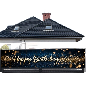 Striscione Happy Birthday nero e oro con effetto glitter per decorazioni di festa
