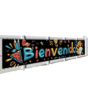 Colorful Bienvenidos welcome banner with school stationery icons for back to school decor