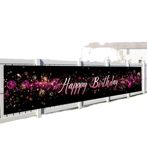 Bannière de joyeux anniversaire rose et noire avec paillettes pour décoration fête