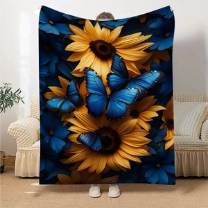 Flanell-Kuscheldecke mit Sonnenblumen- und Schmetterlingsdruck für Sofa und Bett Dekoration