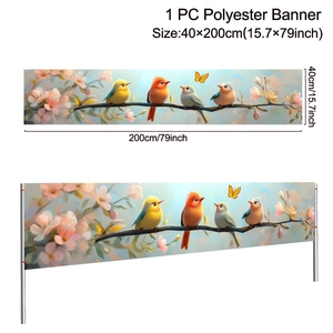 Floral spring banner with birds and flowers, size specifications 40x200cm polyester fabric