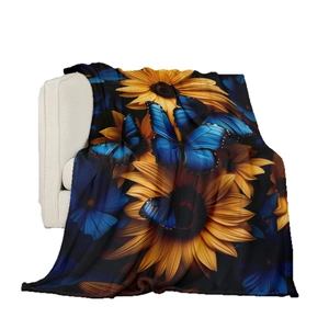 Digitaldruck Flanell Decke mit Sonnenblumen und Schmetterlingen für Sofa und Bett