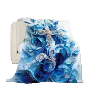 Couverture en flanelle avec croix artistique 3D drapée sur l'accoudoir d'un canapé