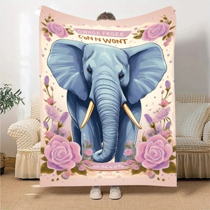 Soft Flannel Throw Blanket Blue Elephant Pink Rose Floral Printed Polyester Bedding Cover For Sofa Couch Home Decor