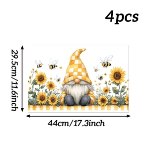 Detailed size specifications for 4pcs sunflower gnome heat resistant table placemats
