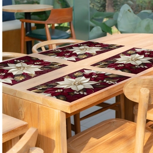 3D floral Christmas placemat set in pearl white and red for holiday table decoration
